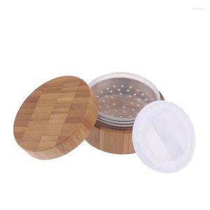 Makeup Sponges 30ml Empty Loose Powder Container Bamboo Cosmetic Make Up Box Case Holder With Sifter Lids And Puff