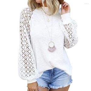 Women's T Shirts 2023 European And American Foreign Trade Explosive Round Neck Long Sleeve T-shirt Lace Stitching Loose Top