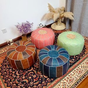 Kissen, marokkanischer PU-Leder-Pouf, Stickerei, Bastelarbeiten, Hassock, Ottomane, Fußhocker, rund, groß, 50–30 cm, künstlich, nicht gepolstert