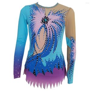 Scen Wear Liuhuo anpassad rytmisk gymnastik Leotards Girls Women Purple Flower Blue Dance Competition Unitards