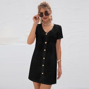 Sukienki imprezowe Summer Vestido Kobiety biała biała sukienka w szyku w szyku elegancka guzika szczupła mini samica czarna ulica zwyczajna bawełniana bawełniana sundress