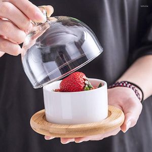 Skålar japanska bordsartiklar svart keramik dessert skål frukt tallrik kreativ glas täcker hushålls snackplatta torkad tårta