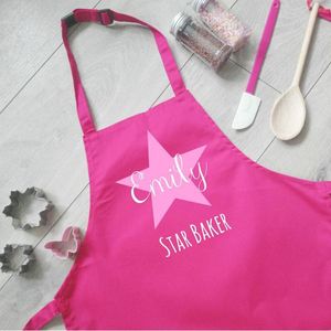 Aprons Personalised Children's Star Baker Apron Customize With Name Lovely Kids Cooking Funny Gifts Mini Chef Girl Pink