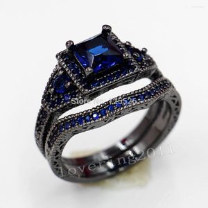 Anéis de casamento choucong vintage jóias de moda princesa azul cz zirconia preto ouro enchido pedras simuladas women size 5-10