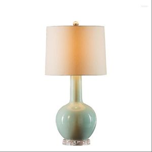 Lampy stołowe High End ręcznie robione jasnoniebieskie chińskie ceramiczne tkaninę Lampa E27 do odczytu sypialni do salonu H 66CM 1701