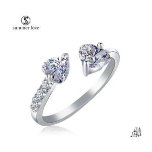 Band Rings Two Heart Opposite Zircon Ring Adjustable Opening Foreign Trade Selling Couple For Women Wedding Anniversary Jewelryz Dro Dhcnk