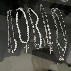 Choker Chokers Vintage Minimalist Bling Cross Pendant Neckor for Women Girl Gift Anniversary Weddy Trendy Neck smycken Goth Pearl