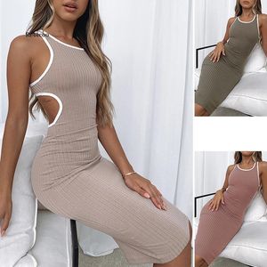 Casual Dresses 2023 Summer Dress Women Europe and America Hit Color Pit Strip Sexig midjelöst ärmlös festklubb