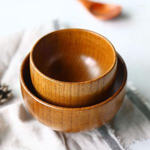 Bowls Retro Round Rice Bowl Tableware Quaint Anti-Scalding Sour Date Wooden Soup Noddle Kitchen Accessories