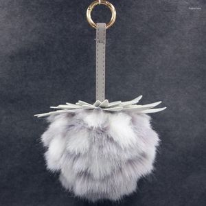 Keychains 13cm Faux Fur Pom Pineapple Pendant Key Chain Gold Ring Women Bag Charms Pompom Keychain Trinket Party Gift Fred22