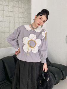 Frauen Blusen Süße Und Niedliche Langarm Damen Kleidung Blume Patch Hemd 2023 herbst Lose Bluse Tops M905