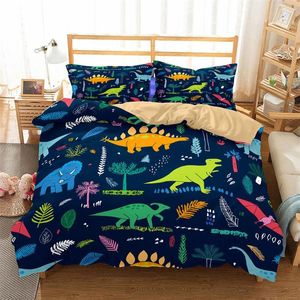 Bettwäsche-Sets Cartoon Dinosour Blau Bett Set Kinder Jungen Bettbezug Einzel Doppel Quilt Kinder mit Kissenbezug 1 Person