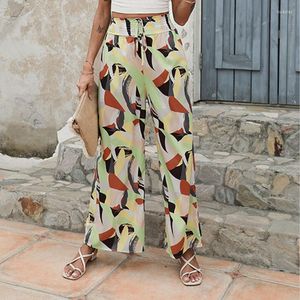 Kadın Pantolon Yaz ve Sonbahar Moda Kadınlar Günlük Dantelli Yüksek Bel Gevşek Elastik Geniş Bacak Pantolon