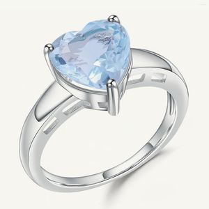 Clusterringe GEM'S BALLETT 3,17 Karat natürlicher himmelblauer Topas Herz für Frauen 925 Sterling Silber Klassischer Edelstein Hochzeit Feiner Schmuck