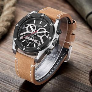 Relógios de punho megir moda masculino Top Big Dial Quartz Militar Assista Cronógrafo Sport de couro Cronograph Men