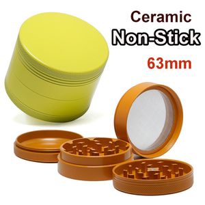 Accessori per fumatori Grinder rivestito in ceramica 4 strati 63mm Lega di alluminio Herb Mills Grinder per uso alimentare Frantoio per tabacco