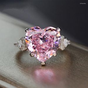 Clusterringe hochwertige herzförmige Sterling Silber 925 Pink Saphir Ring geeignet für das Engagement von Frauen Hochzeit R.