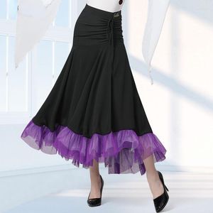 Stage Wear Female Ballroom Dance Skirts Purple Black White Expansion Fashional Tango Waltz Dancewear Mesh Patchwork Costume ZY69