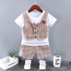 Giyim Setleri Toddler Moda Erkek Boy için Yaz Kıyafetleri 18 ila 24 ay Pamuk Tişörtleri Üstler ve Şortlar İki Parça Düğün Kıyafetleri