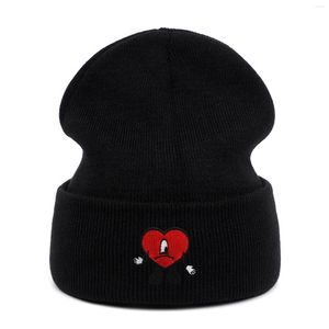 Berets Bad Beanie Hat Ski Knittes Unisex Winter Warm Cotton Cap Cartoon Pattern Embroidery Christmas Gift