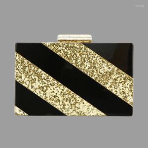 Evening Bags Solid Black Striped Gold Glitter Acrylic Ladies Casual Shoulder Bag Shopping Shopper Hand For Female Messenger Handbag