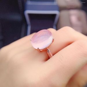 Klusterringar Rose Gold 925 Sterling Silver Cabochon Quartz Ring Natural Pink Engagement