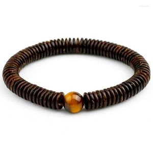 Strand Beaded Strands Natural 9MM Coconut Shell With 10MM Tiger's Eye Stone Beads Bracelet Men Handmade Tibetan Buddhist Jewelry