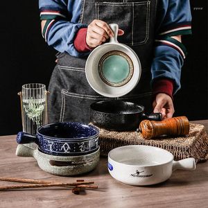 Servis sätter japansk stil keramisk handtag skål kreativ fruktsallad soppa nudel frukost bakpanna mikrovågsugn