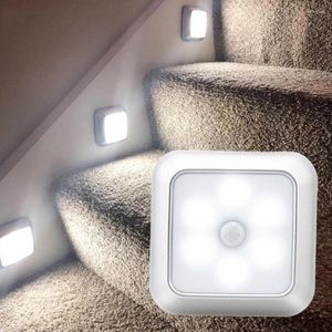 Luci notturne PIR Sensore di movimento Luce a LED Camera da letto Scale Step Corridoio Lampade da parete Armadio Bagno Cucina Mobile Decor