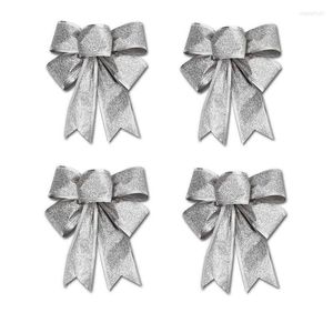 Christmas Decorations Big Deal 4Pcs 25x18cm Decoration Ornament Hanging Knot Bowknot Butterfly Decore Tree (silver)