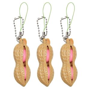 Fidget Peanut Key Chain Funny Squeeze Toy Anti Stress Peanut Stress Relief Keychain Toys de descompressão Ansiedade Alívio