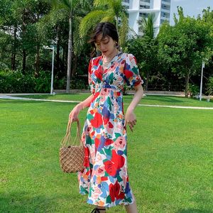 Party Dresses Women Long Floral Dress Summer 2023 Vintage Runway Elegant Puff Sleeve Boho Korean Sea Beach Vacation Vestidos