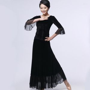 Stage Wear Multi Color Velvet Large Swing Latin Dance Competition Clothing Modern Square Set Ballroom Dancing Dress Suit