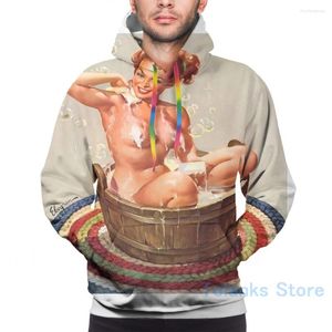 Erkek Hoodies Erkek Sweatshirt Kadınlar için Seat Up seksi kız küçük bir varil içinde banyo vintage poster baskı kapüşonlu streatwear