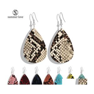 Dangle Chandelier Snake Pu Leather Earring For Women Bohemian Printed Drop Earrings Oval Waterdrop Ear Creative Party Jewelry Whol Dhqkb