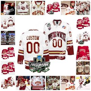 Хоккей в колледже носит 2022 NCAA Frozen Four Championship Custom Pioneers Pioneers Du Hockey Jersey 16 Джейсон Цукер 19 Трой Терри 26 Пол