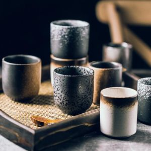 Xícaras pires criativas de chá de chá retro japonês copo de chá cerâmica pintura à mão caneca de cerâmica grossa de chá de cozinha suprimento