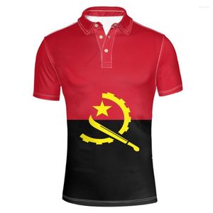Erkek Polos Angola Gençlik Özel Yapım İsim Numarası Beyaz Siyah Bayraklar Kırmızı Ao AG DIY Polo Gömlek Baskı Portekizce Metin Kelime Angola Giyim
