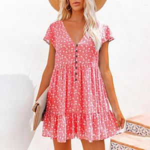 Women's Polos Ele-choices Dress Women Elegant Dresses For 2023 Floral Print Ruffles Dressses Party Loose-fitting Buttons