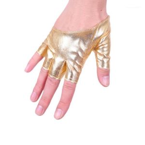 Five Fingers Gloves Sexy Women Half Finger Pu Leather Fingerless Red Show Pole Dance Solid Gloden Handsome 2023 Accessories1