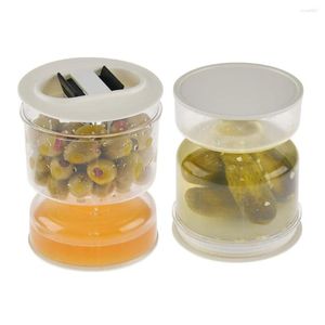 Förvaringslådor pickles burk torr och våt dispenser oliv timglascontainer för hemkök gör juice separator arrangör