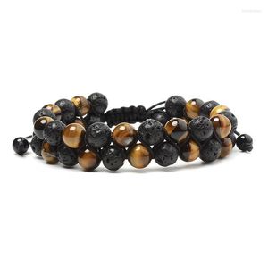 Strand Beaded Strands Selling Handmade Braided Adjustable Double Layer Volcanic Tiger Eye Natural Stone Beads Bracelet Inte22