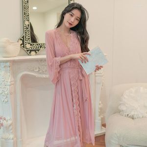 Women's Sleepwear Women's Nightdress With Breast Pads Spring Autumn French Retro Court Style Sexy Nightgown Beautiful Back Mordale Dress