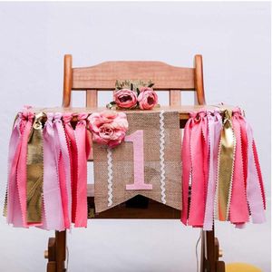 Party Decoration 2023 High Quality Baby First Birthday Pink Chair Banner ONE Year 1st Boy Girl Bunting Supplies