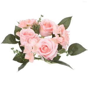 Decoração de festa coroa de rosa anel de rosa anéis de flores Flores de casamento artificial rosas brancas florais Mini grinaldas de decoração de decoração guardanapo de peça central