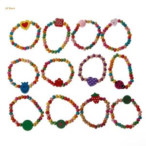 Fili di perline J78F 12 pezzi braccialetti di legno colorati kit per bambine gioielli di moda per bambini