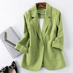 Damskie garnitury Blazer Blazer Feminino Kobiet Linen Handel Kurtka Kobieta Spring One Button Blaser Mujer Grey