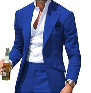 Mäns kostymer blazrar 2023 Senaste designmens middag kostym brudgummen tuxedos groomsmen bröllop blazer för män trendiga kungblå (jacka byxor) t