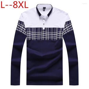 Erkek Polos Plus Boyut 10xl 8xl 6xl Bahar Sonbahar Uzun Kollu Polo Gömlek Erkekler Temel Pamuk Çizgili Gevşek Fit Maskulina Tees Tops