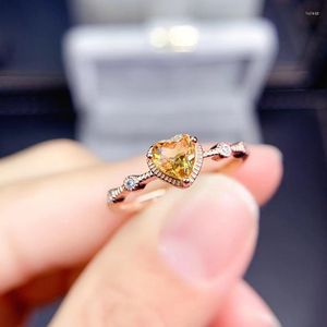 Cluster Rings Fine Jewelry S925 Sterling Silver Natural Citrine Girl Ring Support Test Chinese Style Selling